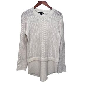 Tahari Cream Cable Knit Wool Mohair Sweater Size Small